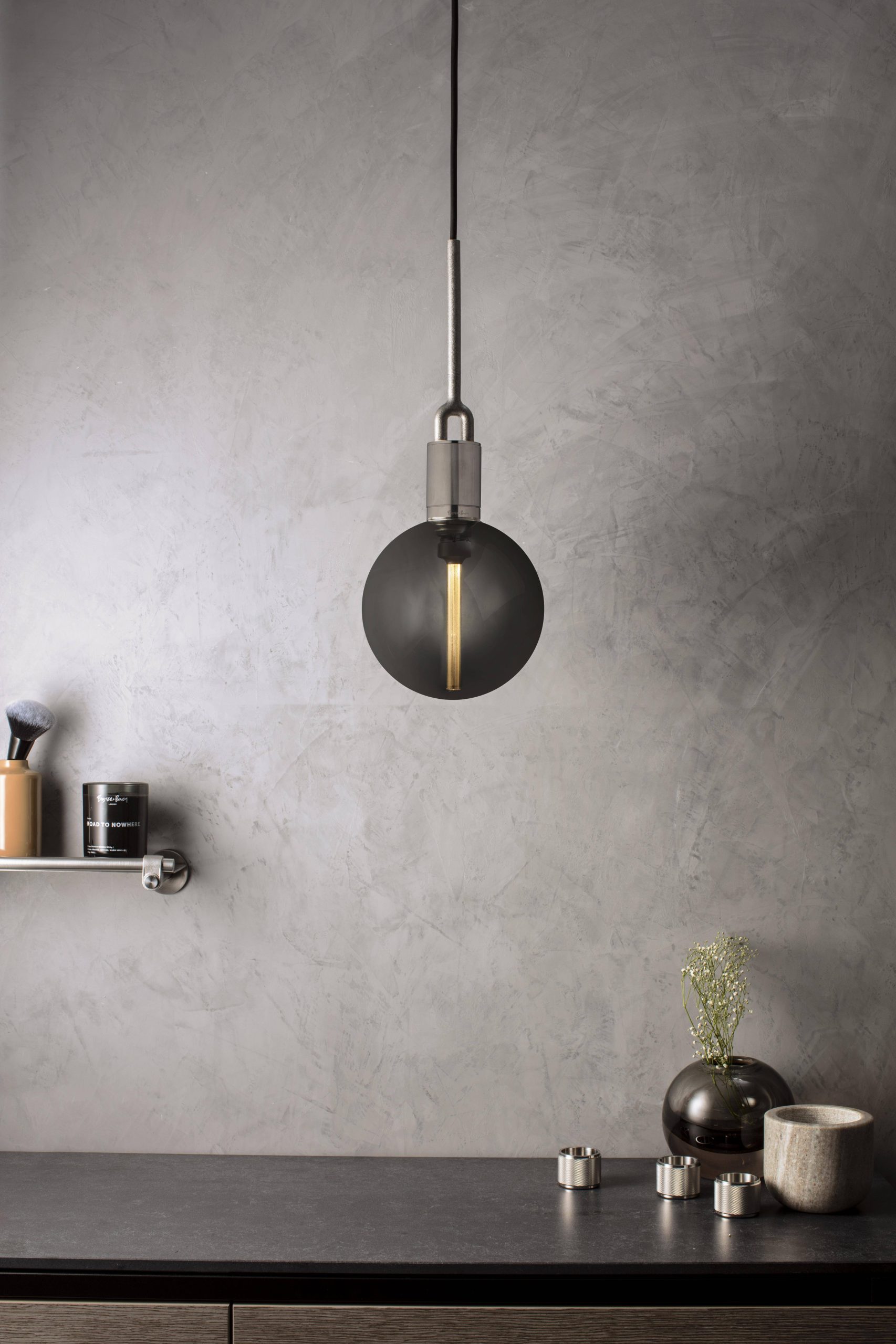 FORKED PENDANT / LINEAR / GLOBE / SMOKED / MEDIUM / STEEL - Image 2