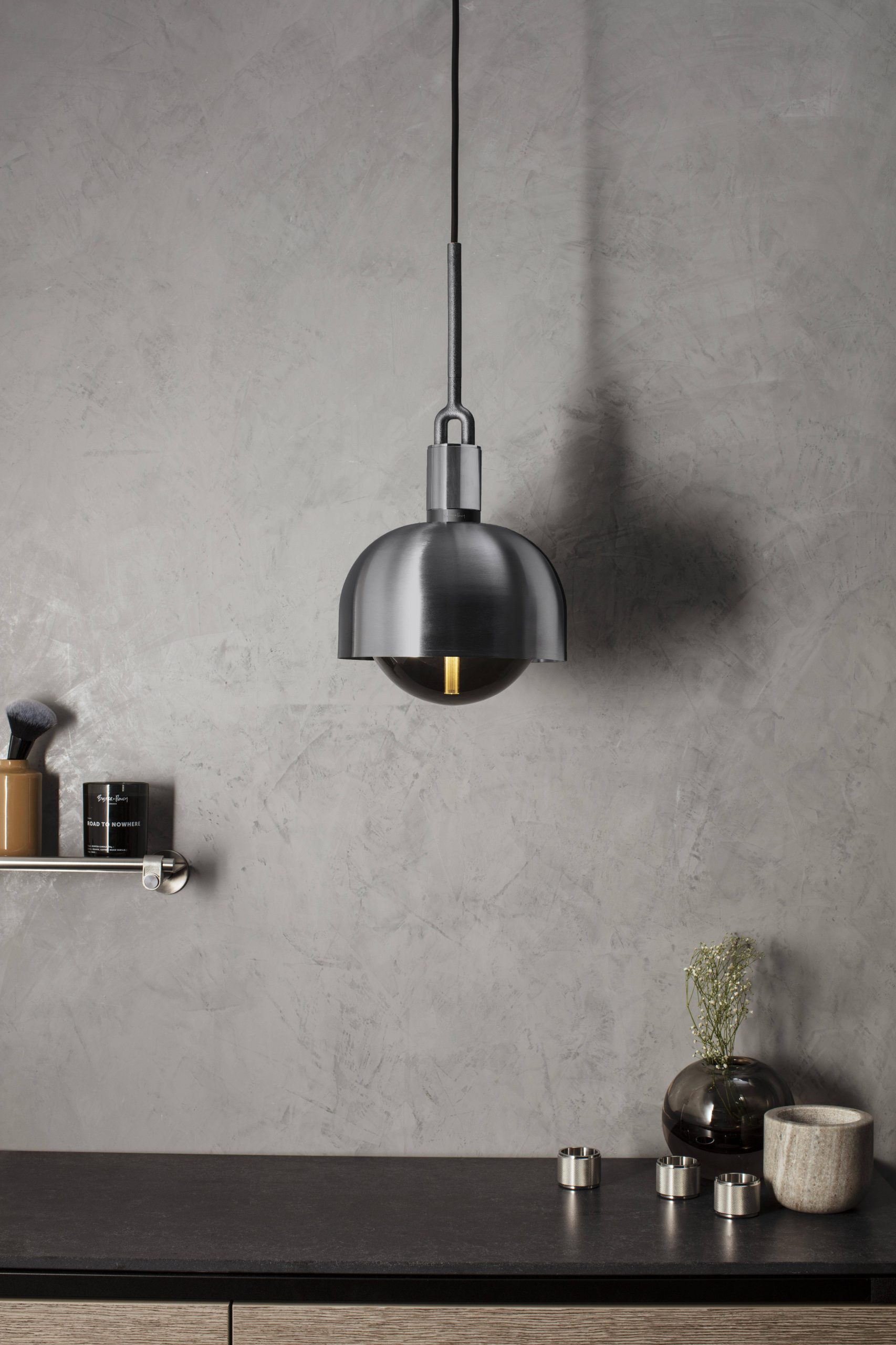 FORKED PENDANT / LINEAR / SHADE / GLOBE / SMOKED / MEDIUM / STEEL - Image 2