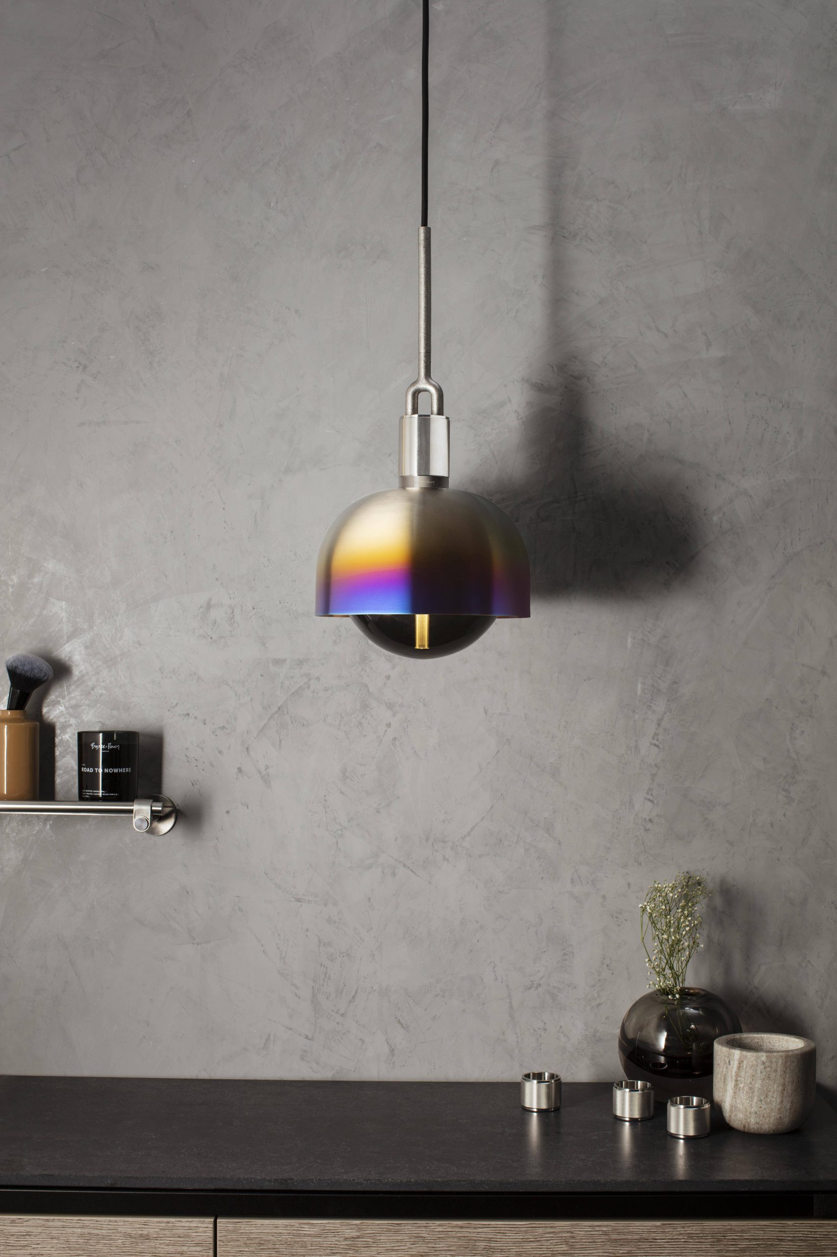 FORKED PENDANT / LINEAR / SHADE / GLOBE / SMOKED / MEDIUM / BURNT STEEL - Image 2