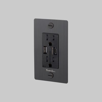 1G DUPLEX OUTLET / USB A + C / CROSS / WITH LOGO / SMOKED BRONZE