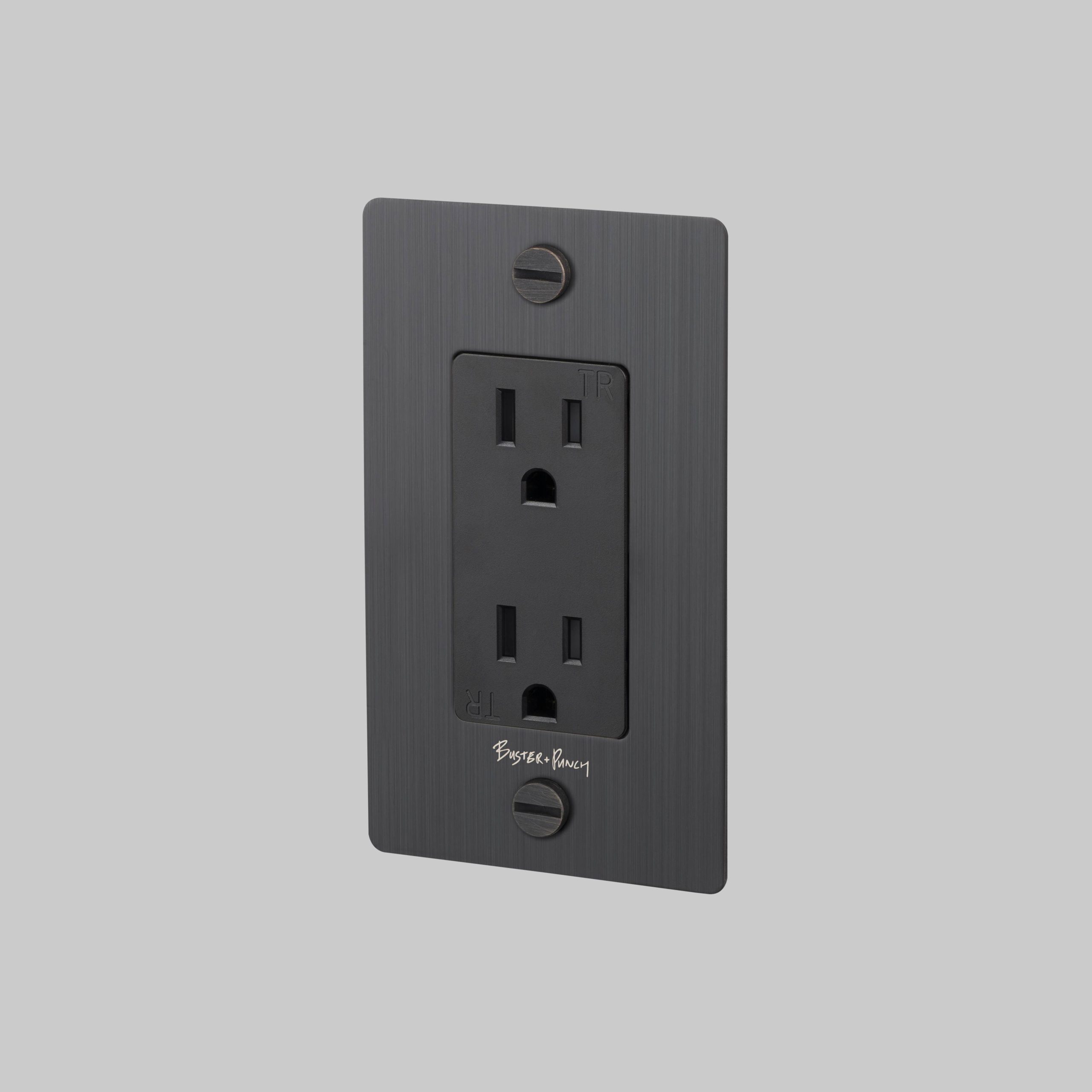 1G DUPLEX OUTLET / CROSS / WITH LOGO / SMOKED BRONZE