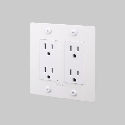 2G DUPLEX OUTLET / LINEAR / WITH LOGO / WHITE