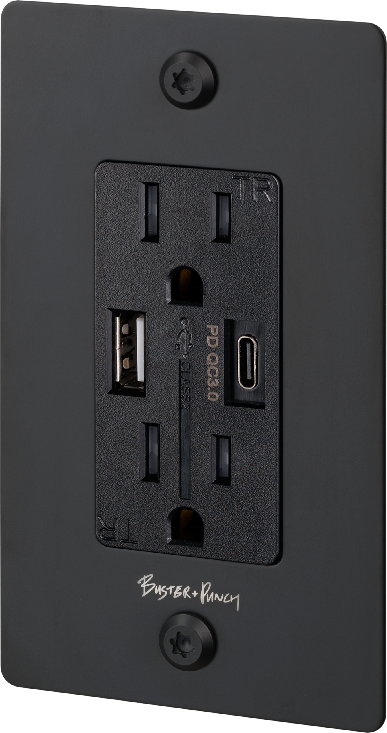 1G DUPLEX OUTLET / USB A + C / LINEAR / WITH LOGO / BLACK - Image 3