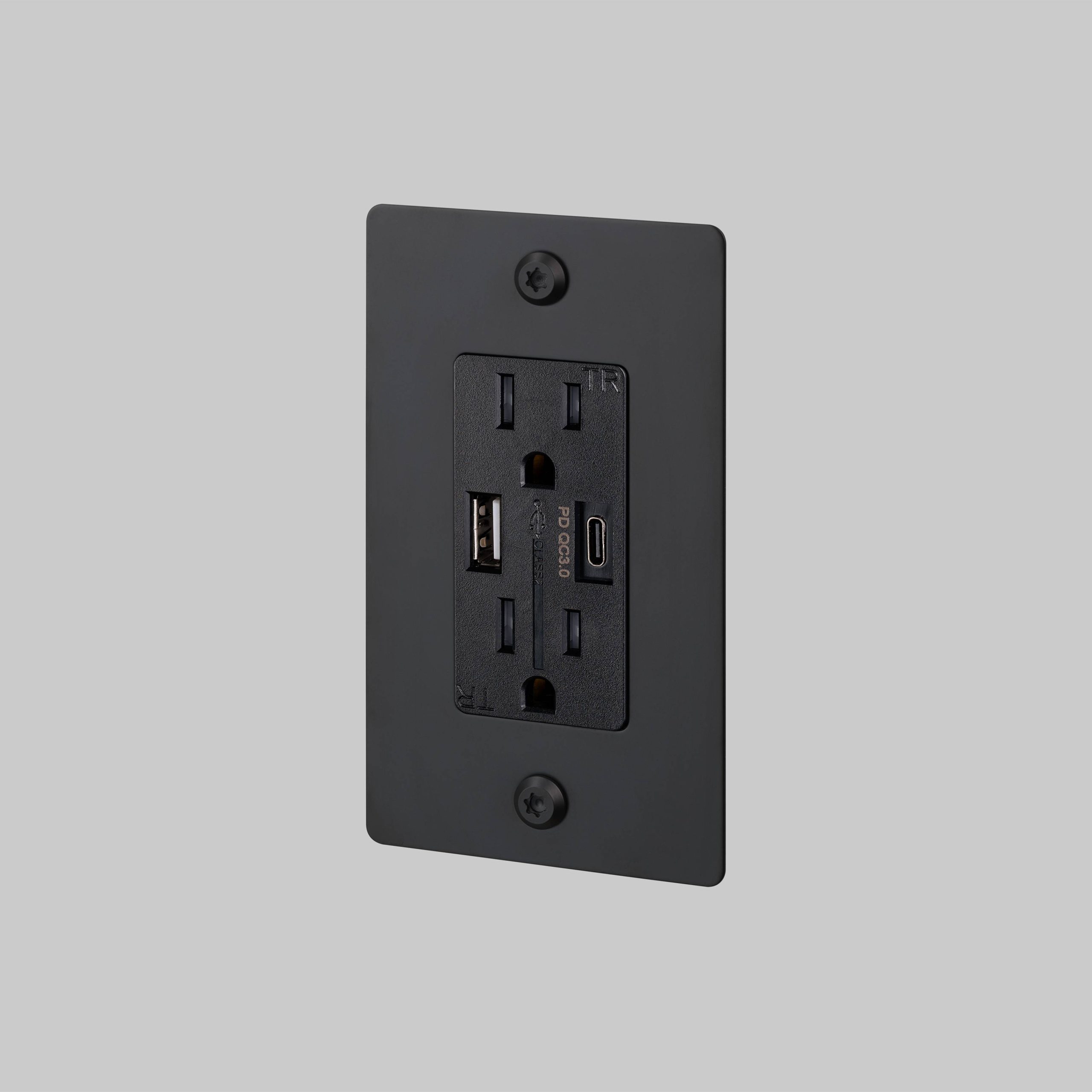 1G DUPLEX OUTLET / USB A + C / LINEAR / WITHOUT LOGO / BLACK