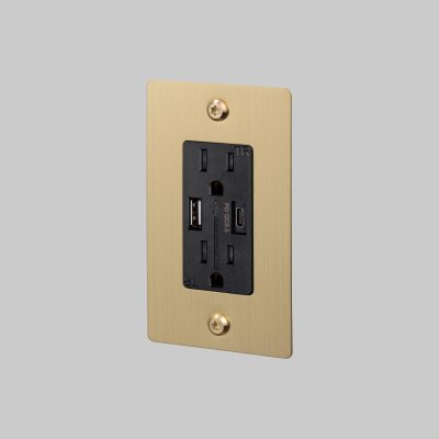 1G DUPLEX OUTLET / USB A + C / LINEAR / WITHOUT LOGO / BRASS