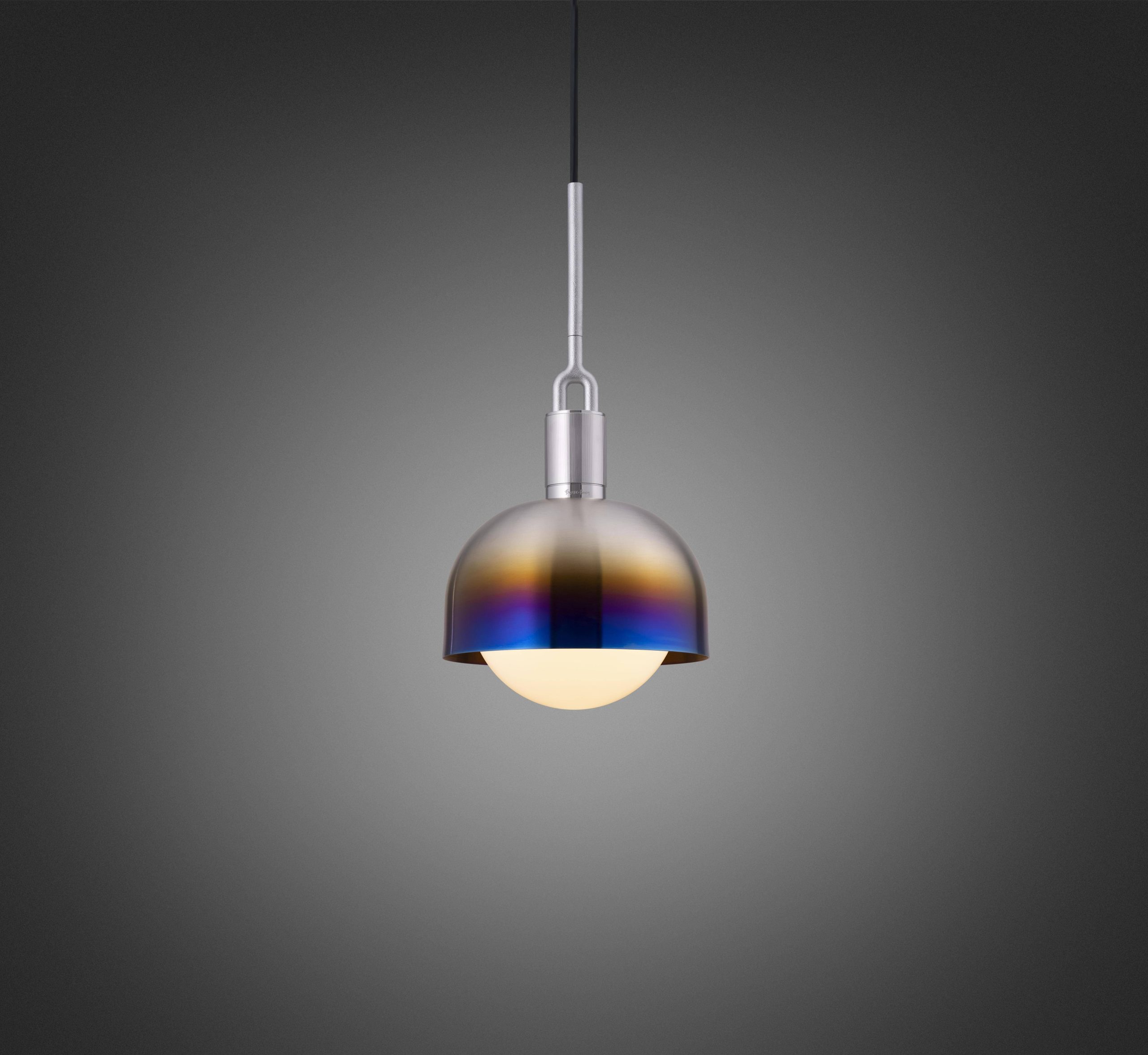 FORKED PENDANT / LINEAR / SHADE / GLOBE / OPAL / MEDIUM / BURNT STEEL