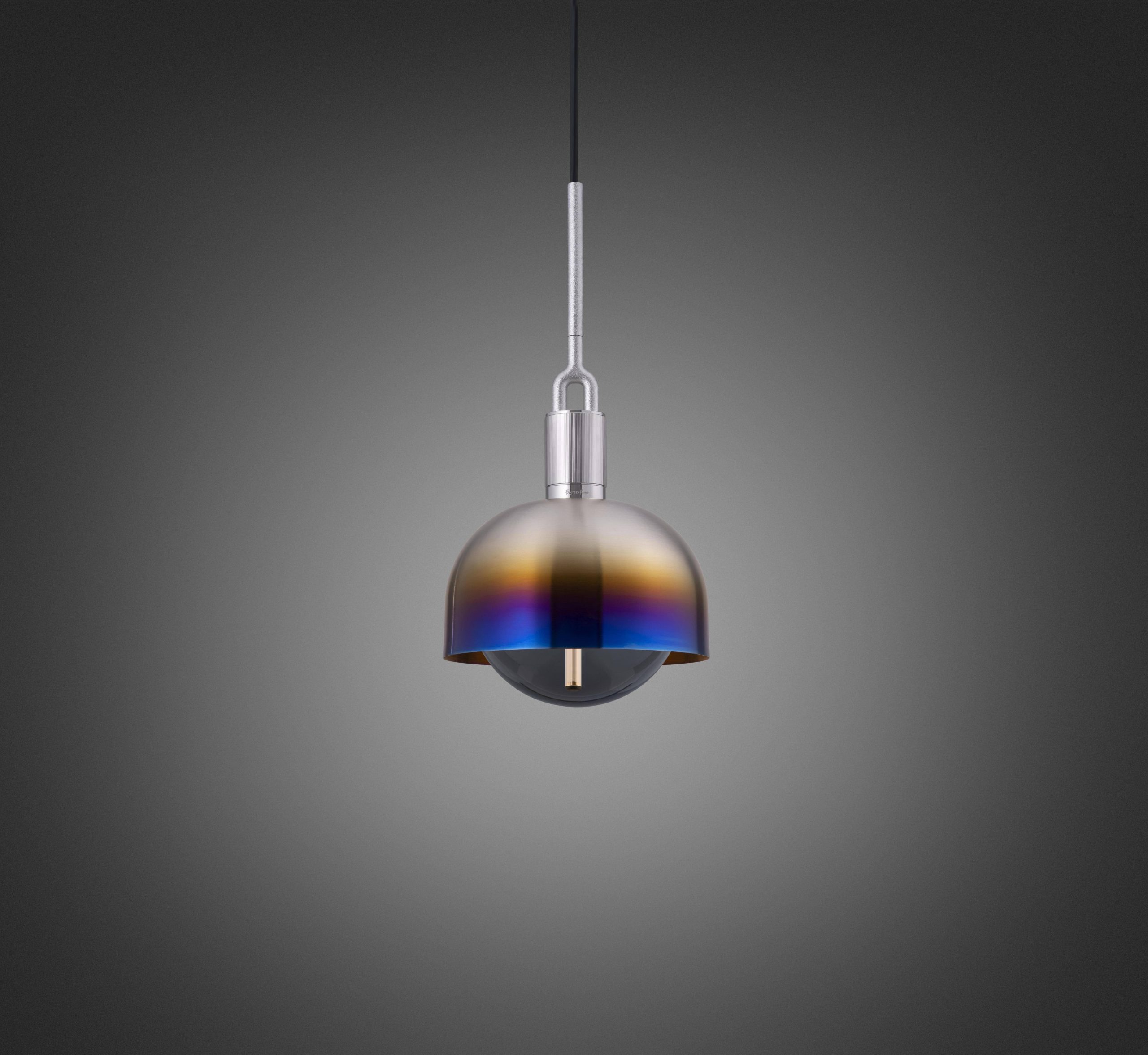 FORKED PENDANT / LINEAR / SHADE / GLOBE / SMOKED / MEDIUM / BURNT STEEL
