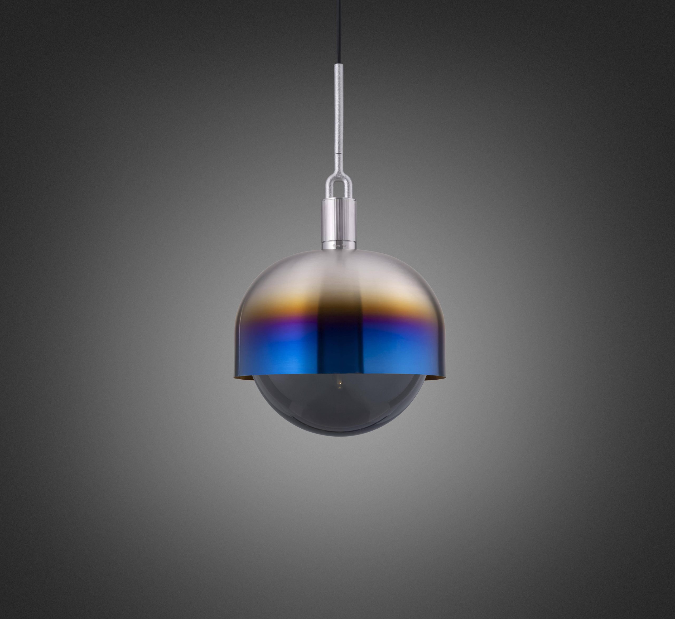 FORKED PENDANT / LINEAR / SHADE / GLOBE / SMOKED / LARGE / BURNT STEEL