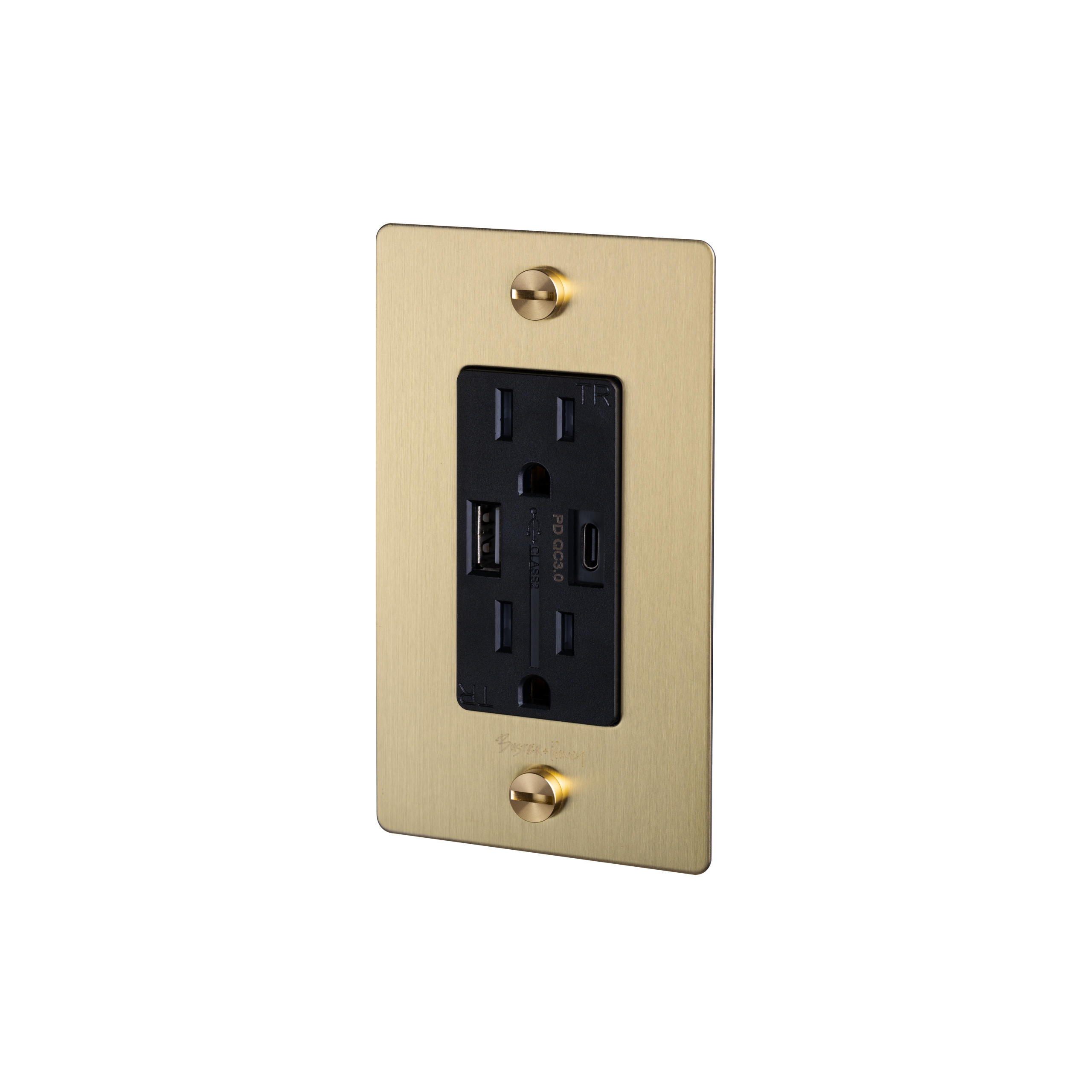1G DUPLEX OUTLET / USB A + C / CROSS / WITH LOGO / BRASS - Image 3
